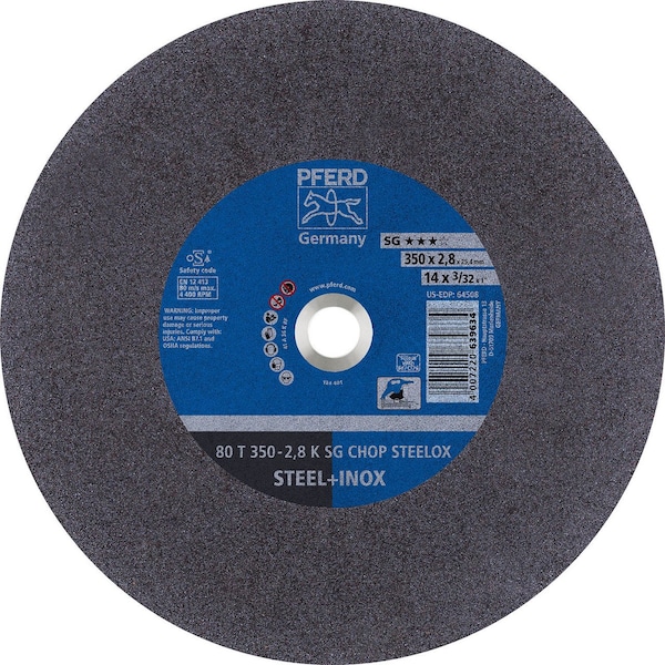 Pferd 64508 14in x 3/32in Chop Saw Wheel, 1in AH A 36 K SG-CHOP INOX 64508-PFERD - main